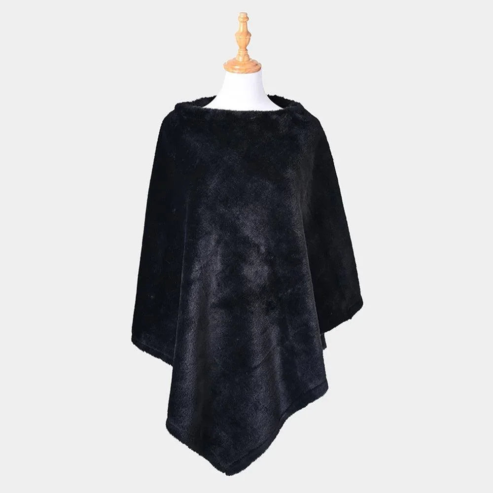 Black Solid Faux Fur Poncho - Jewelry Store by Erik Rayo