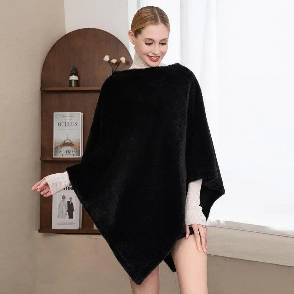 Black Solid Faux Fur Poncho - Jewelry Store by Erik Rayo