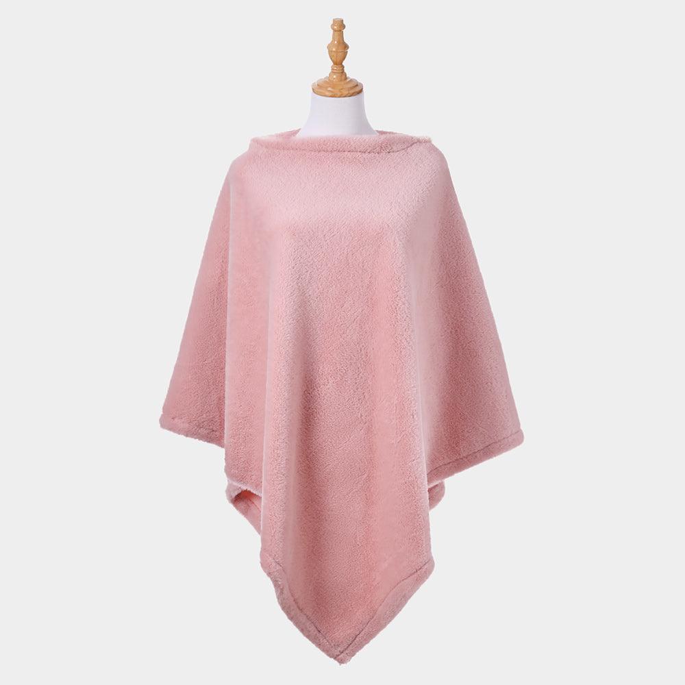 Pink Solid Faux Fur Poncho - Jewelry Store by Erik Rayo