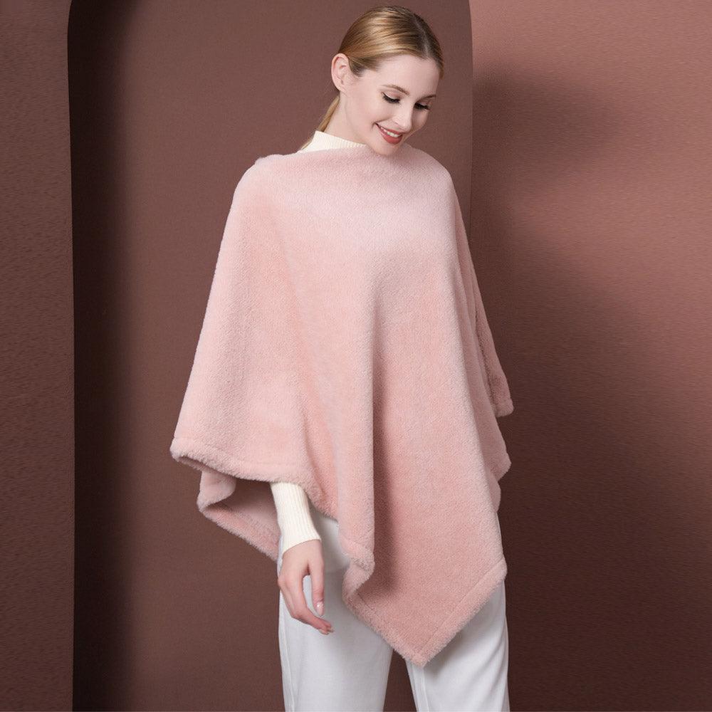 Pink Solid Faux Fur Poncho - Jewelry Store by Erik Rayo