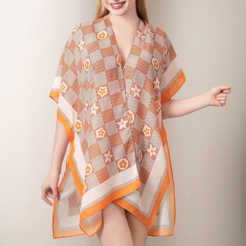Orange Floral Pattern Kimono Poncho - Jewelry Store by Erik Rayo