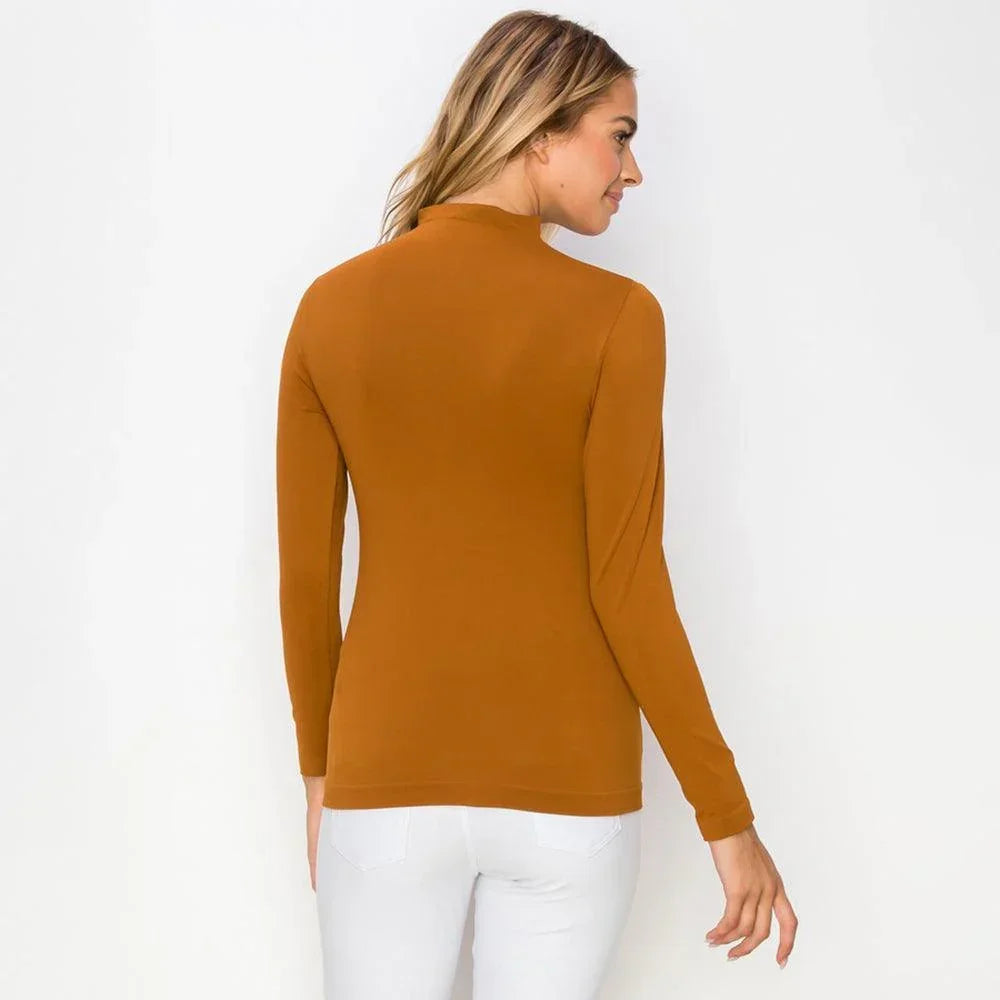 Camel Seamless Mock Neck Long Sleeve Top - Jewelry Store by Erik Rayo