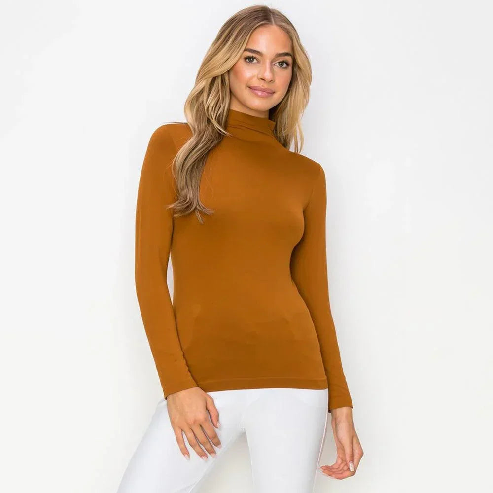 Camel Seamless Mock Neck Long Sleeve Top - Jewelry Store by Erik Rayo