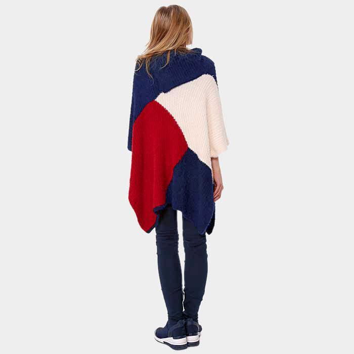 Navy Very Soft Big Block Furry Ruana Poncho - Jewelry Store by Erik Rayo