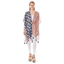 Load image into Gallery viewer, Navy American Flag Printed Tassel Poncho
