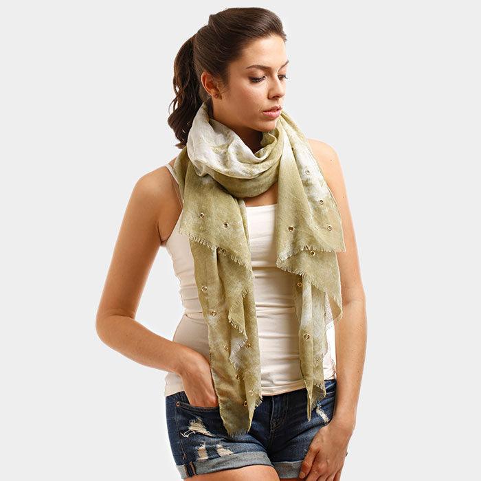 Olive Green Tie Dye Grommet Oblong Scarf