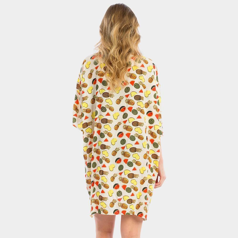 White Fruit Print Cover Up Poncho - Jewelry Store by Erik Rayo