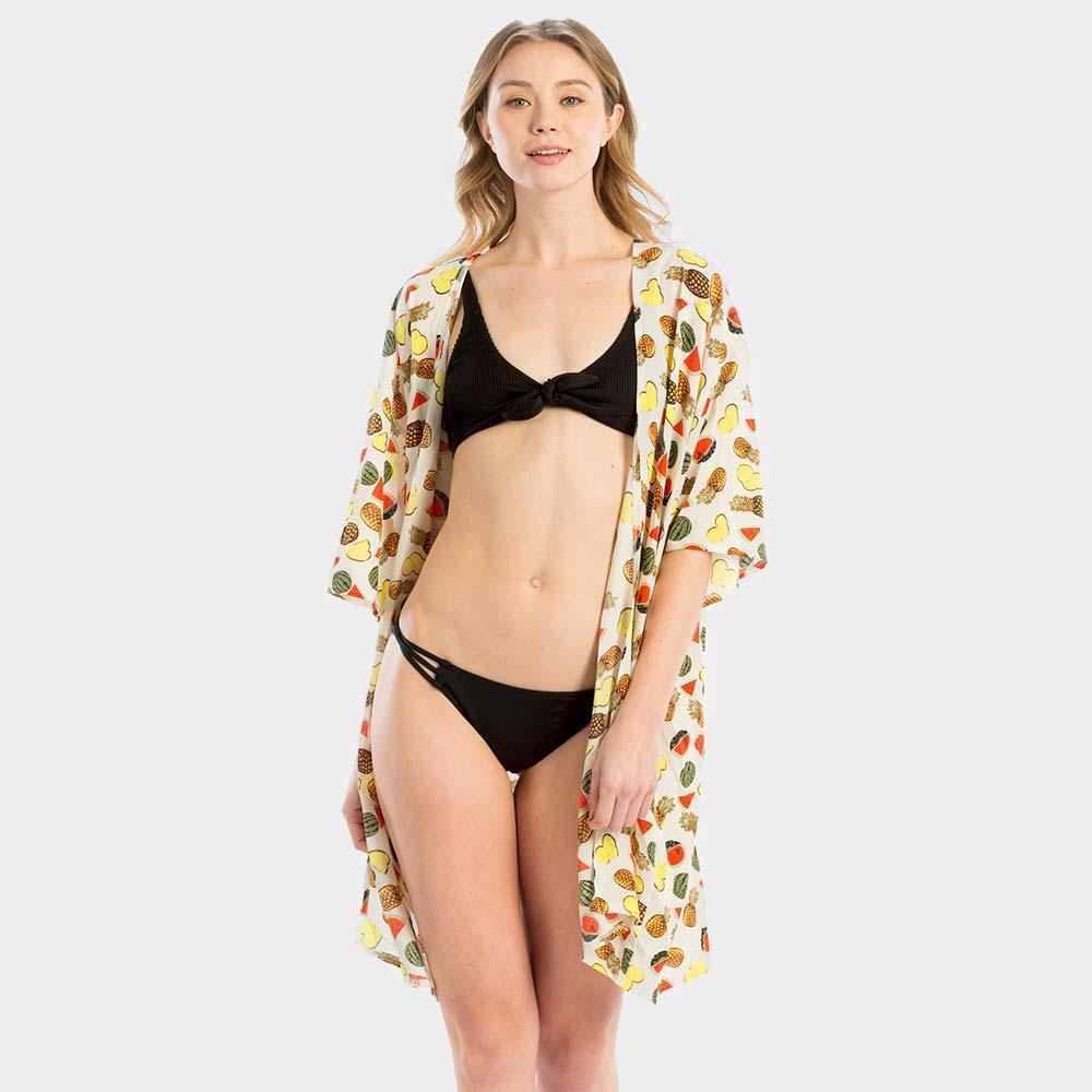 White Fruit Print Cover Up Poncho - Jewelry Store by Erik Rayo