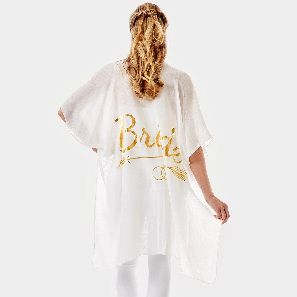 White 'Bride' Solid Lettering Cover Up Poncho