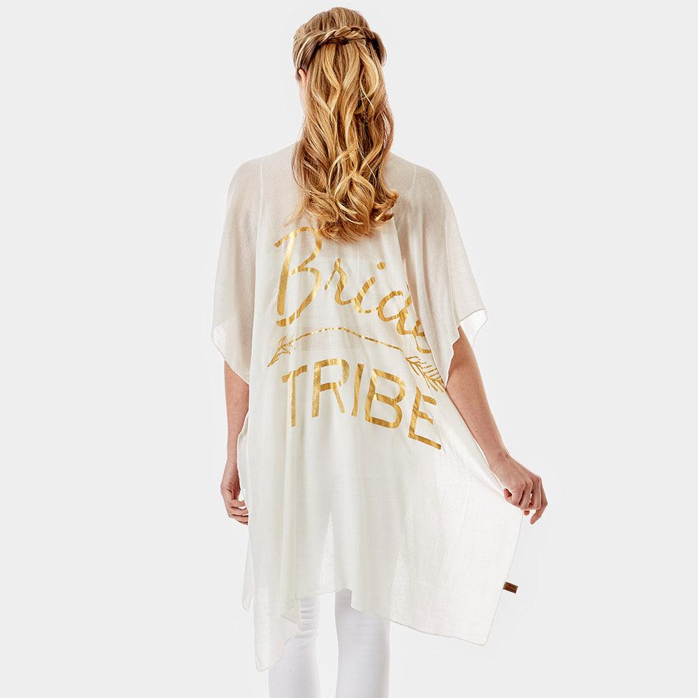 White 'Bride Tribe' Solid Lettering Cover Up Poncho