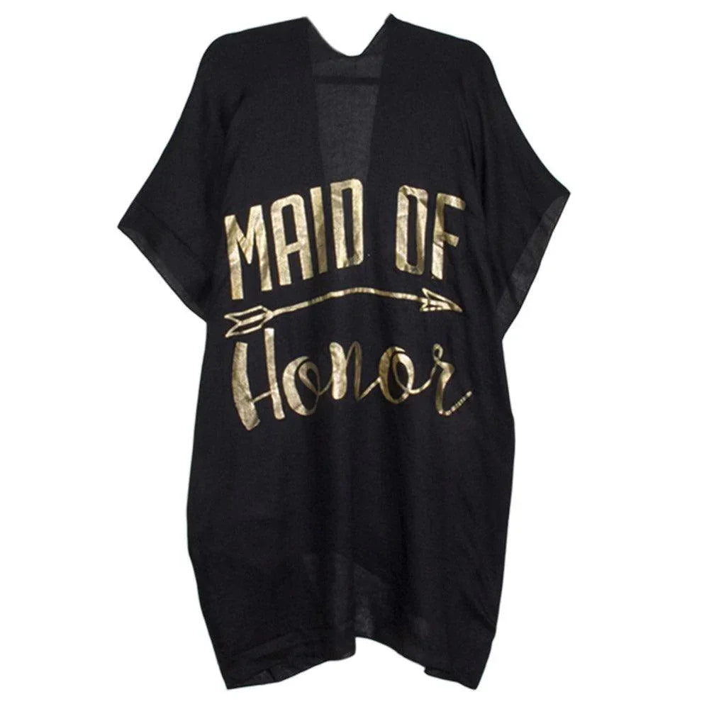 Black 'Maid of Honor' Solid Lettering Cover Up Poncho - Jewelry Store by Erik Rayo
