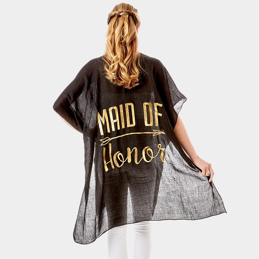 Black 'Maid of Honor' Solid Lettering Cover Up Poncho