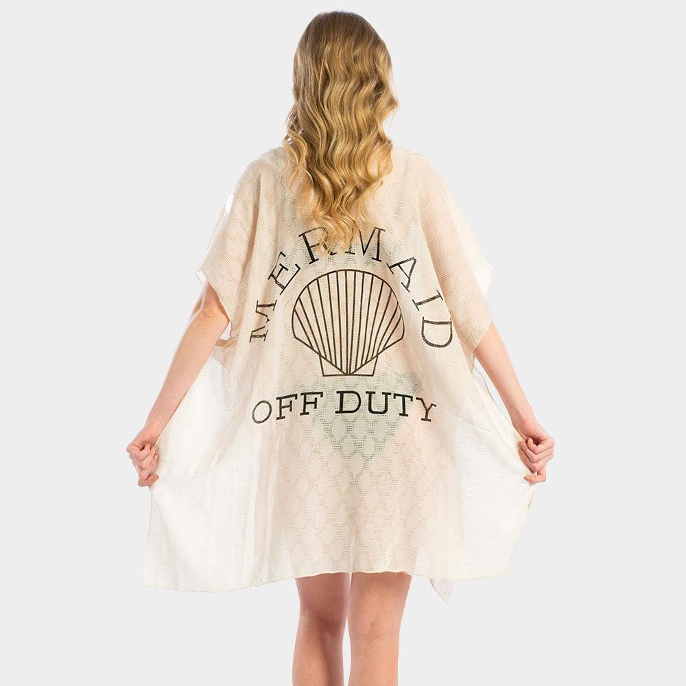 Beige 'Mermaid off Duty' Solid Lettering Cover Up Poncho