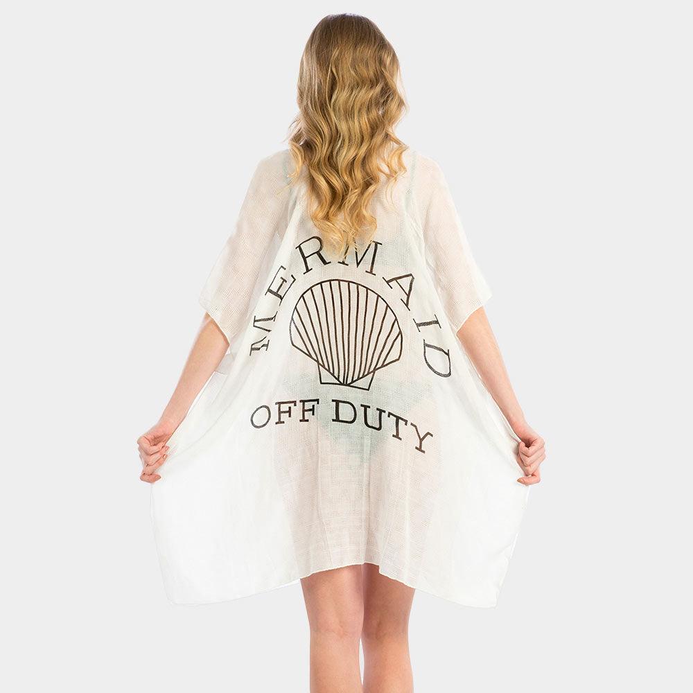 White 'Mermaid off Duty' Solid Lettering Cover Up Poncho