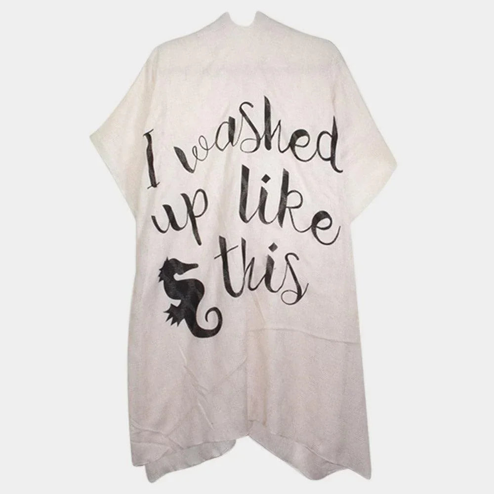 Beige 'I Washed Up Like This' Solid Lettering Cover Up Poncho - Jewelry Store by Erik Rayo