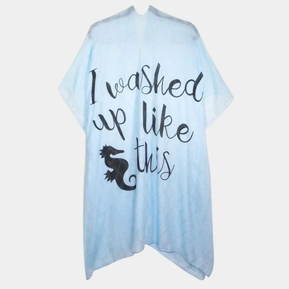 Blue 'I Washed Up Like This' Solid Lettering Cover Up Poncho - Jewelry Store by Erik Rayo