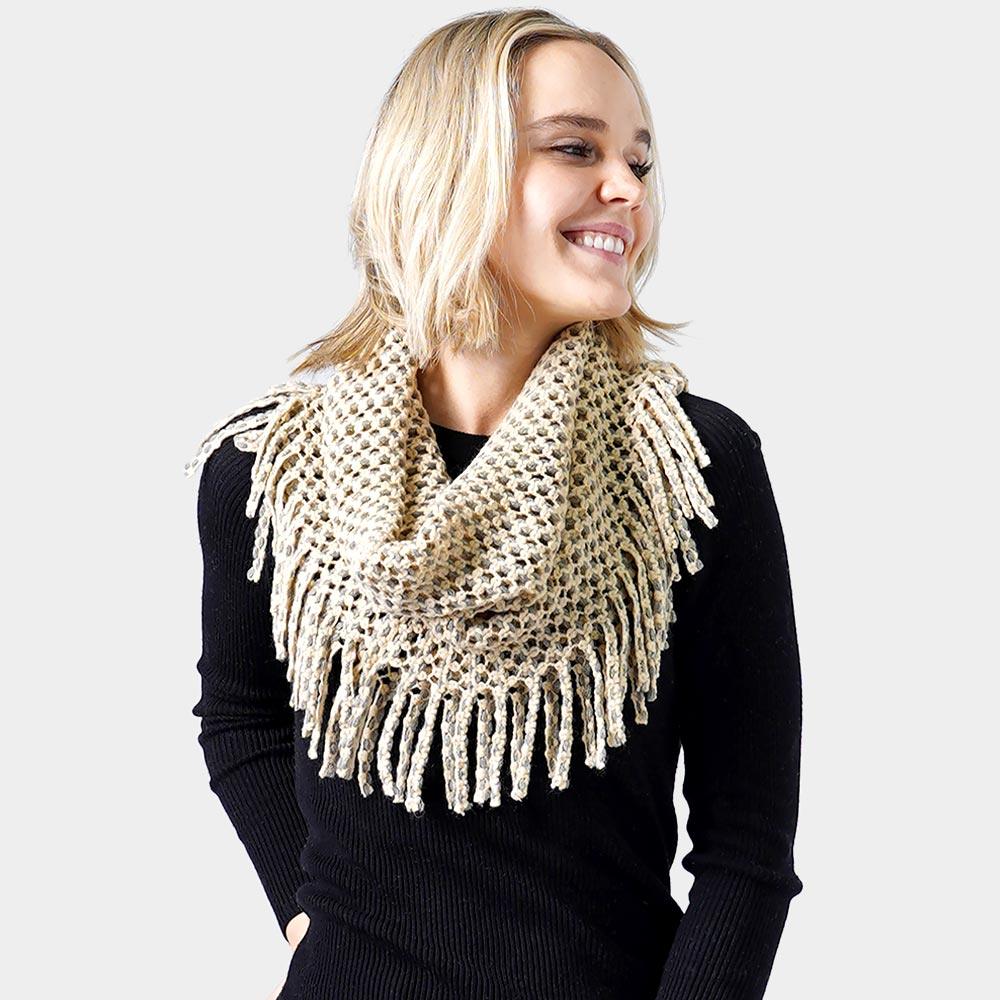 Beige Mini Tube Fringe Scarf