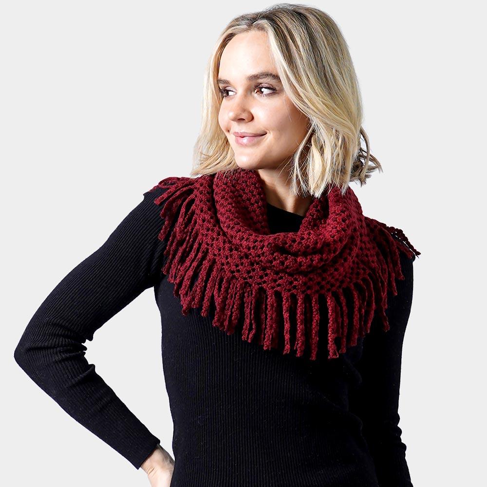 Burgundy Mini Tube Fringe Scarf