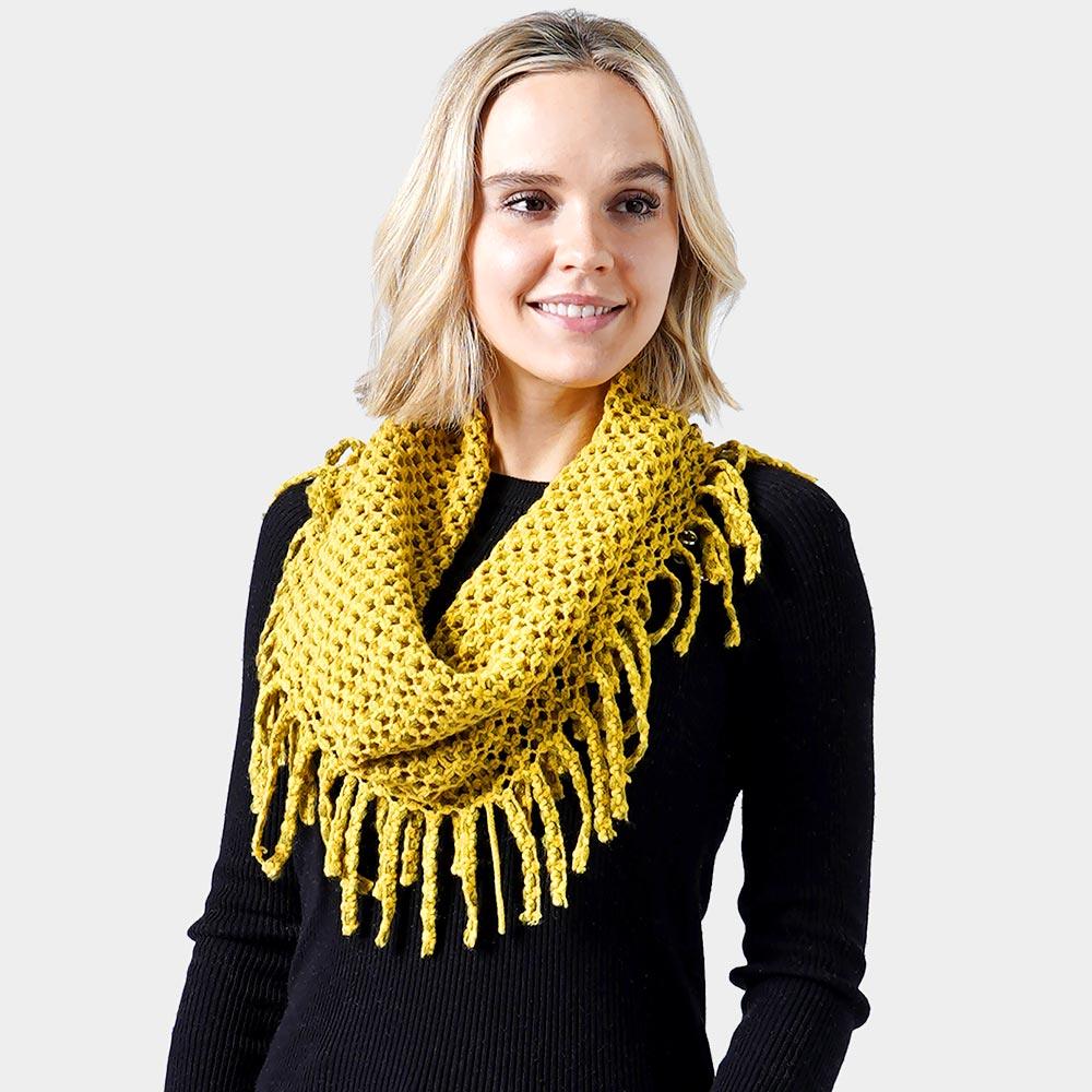 Mustard Mini Tube Fringe Scarf