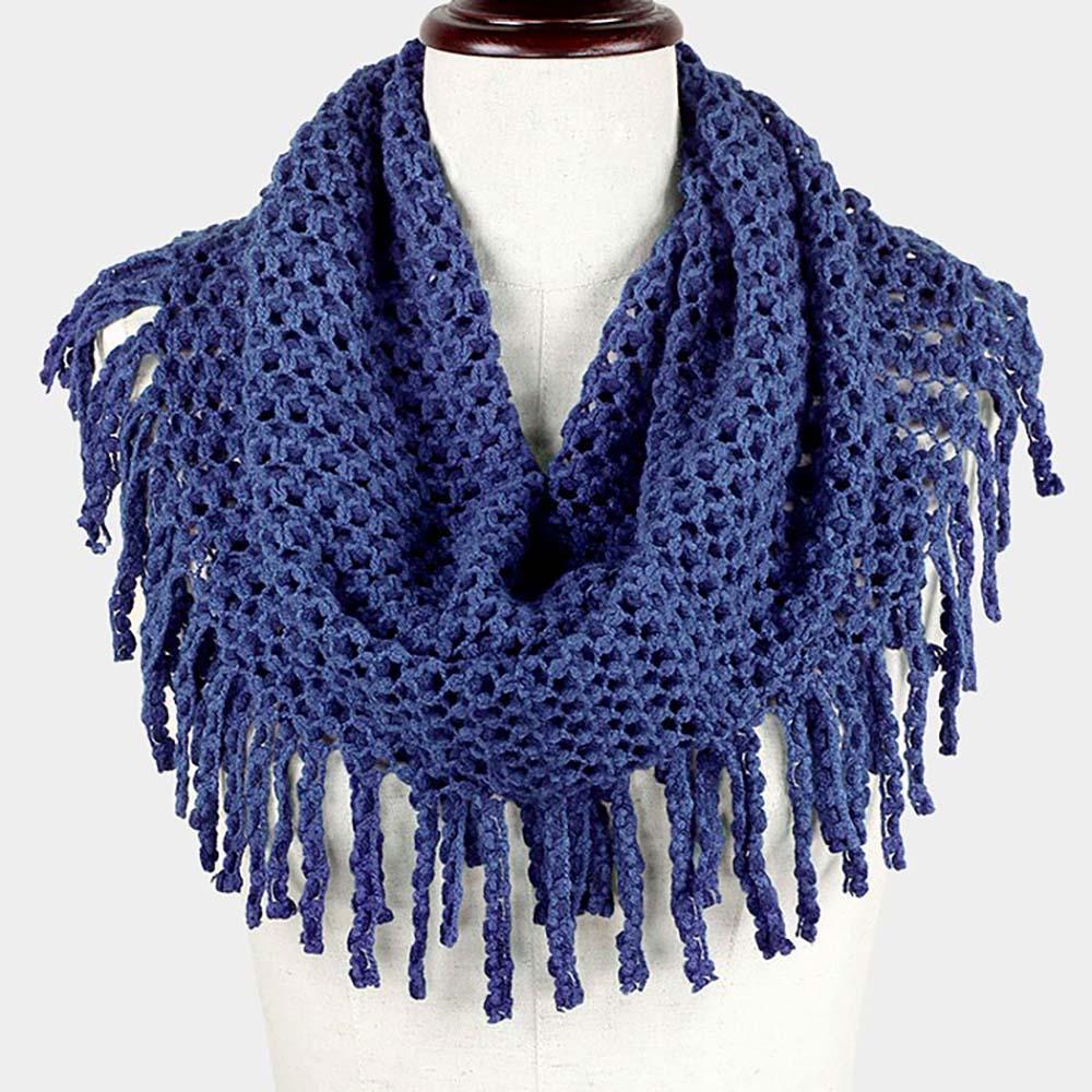 Navy Mini Tube Fringe Scarf - Jewelry Store by Erik Rayo