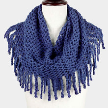 Load image into Gallery viewer, Navy Mini Tube Fringe Scarf
