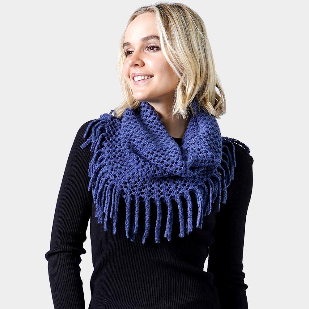 Navy Mini Tube Fringe Scarf