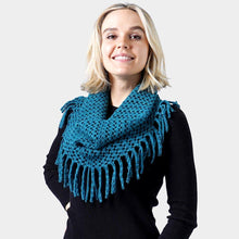 Load image into Gallery viewer, Teal Mini Tube Fringe Scarf
