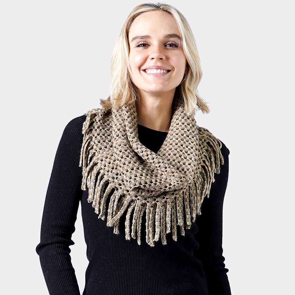 Taupe Mini Tube Fringe Scarf