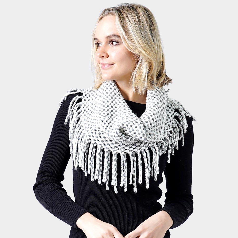 White Mini Tube Fringe Scarf