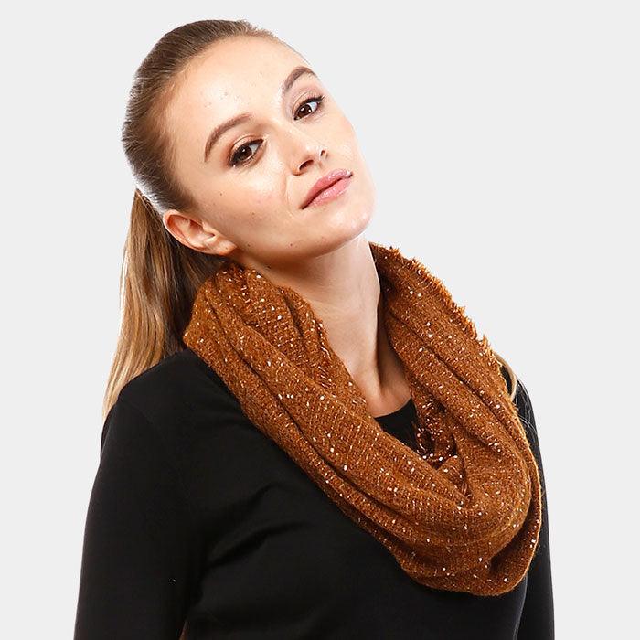 Brown Solid Boucle Infinity Scarf