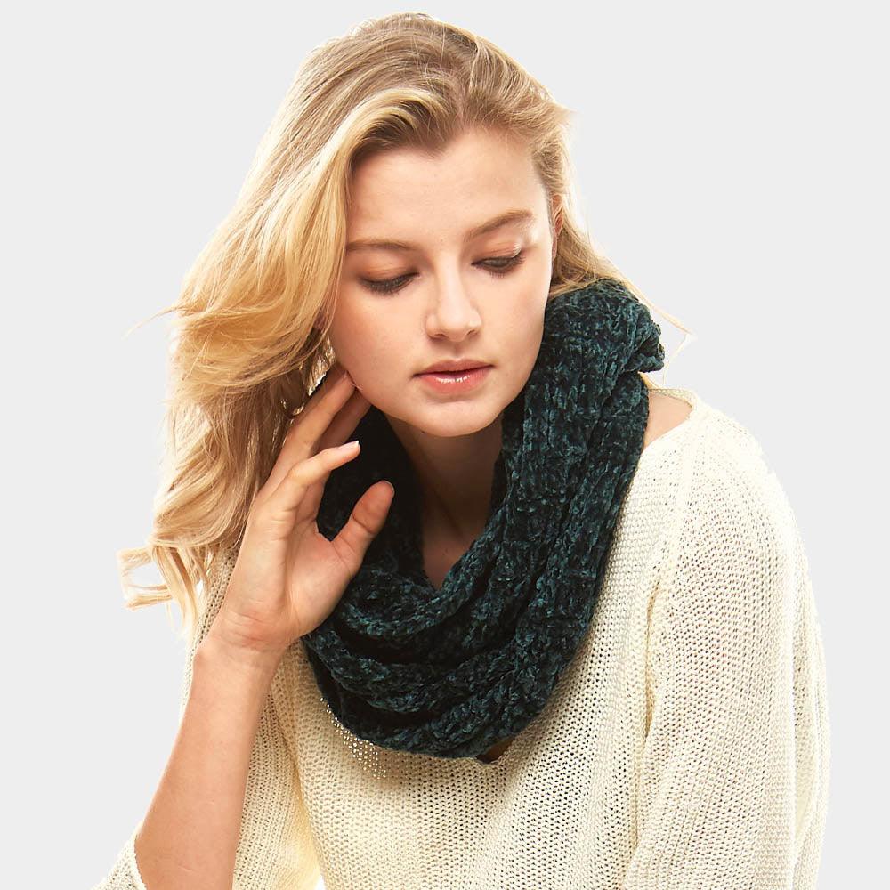 Green Solid Chenille Infinity Scarf