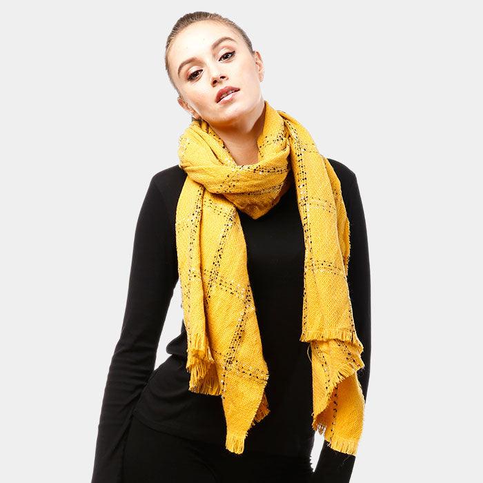 Mustard Windowpane Check Oblong Scarf