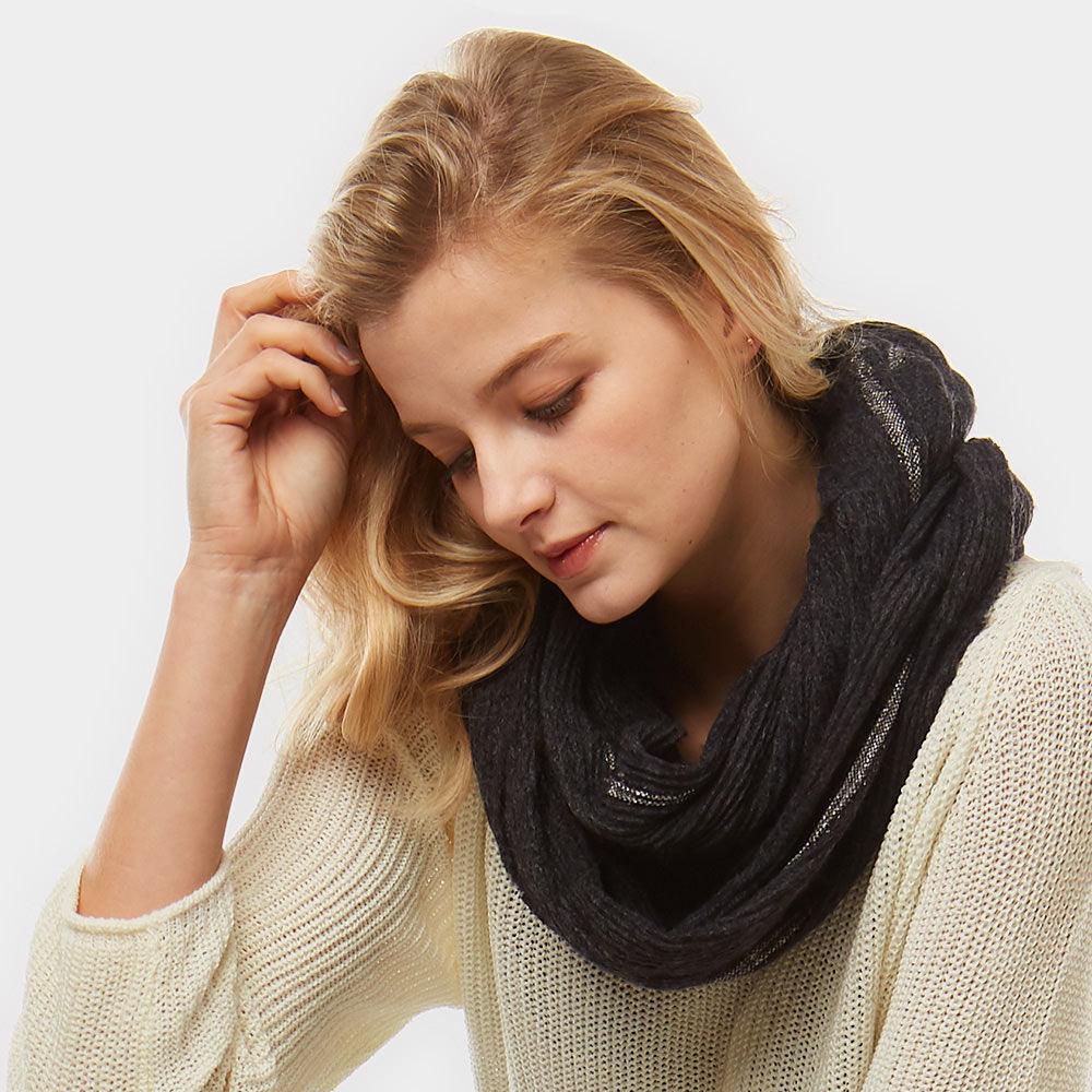Black Stripe Textured Boucle Infinity Scarf - Jewelry Store by Erik Rayo