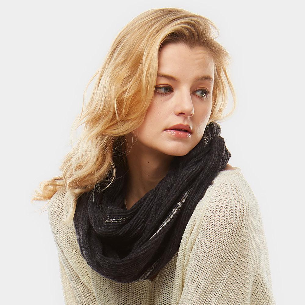 Black Stripe Textured Boucle Infinity Scarf - Jewelry Store by Erik Rayo