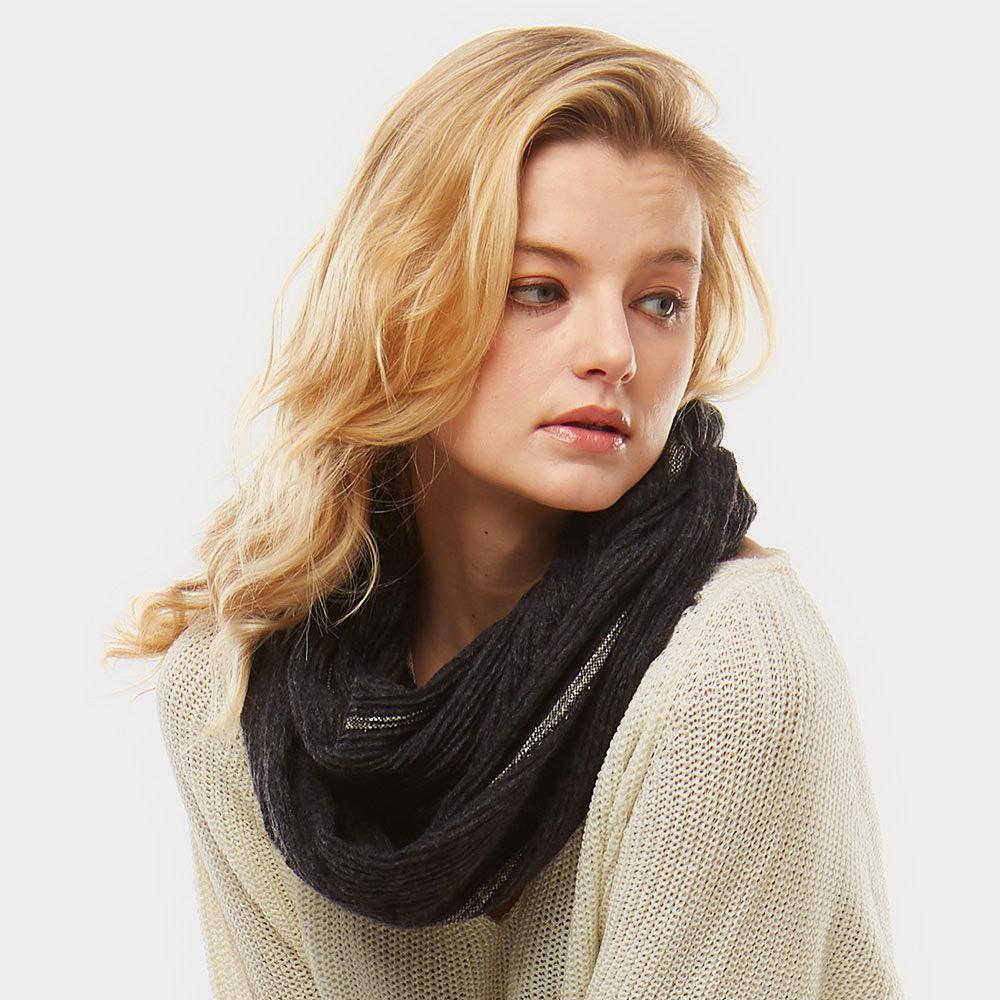 Black Stripe Textured Boucle Infinity Scarf