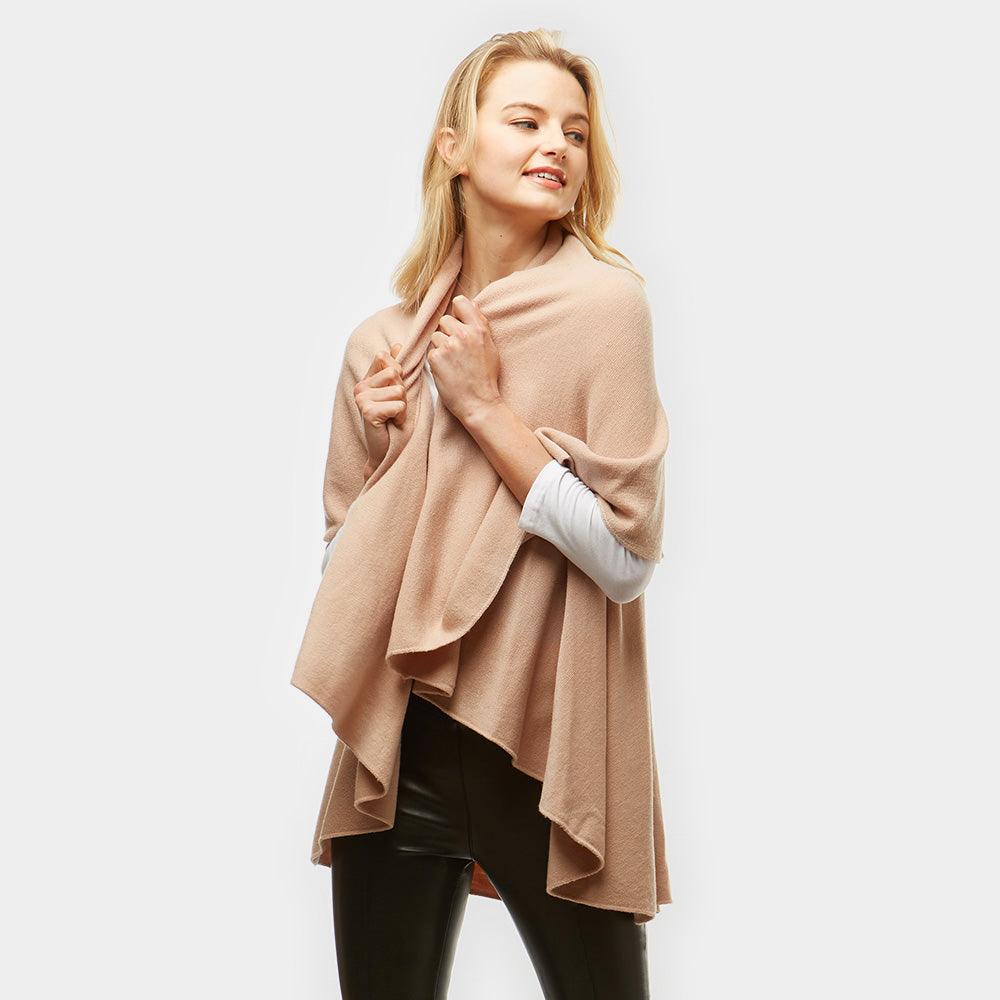 Pink Solid Shawl Cape Poncho