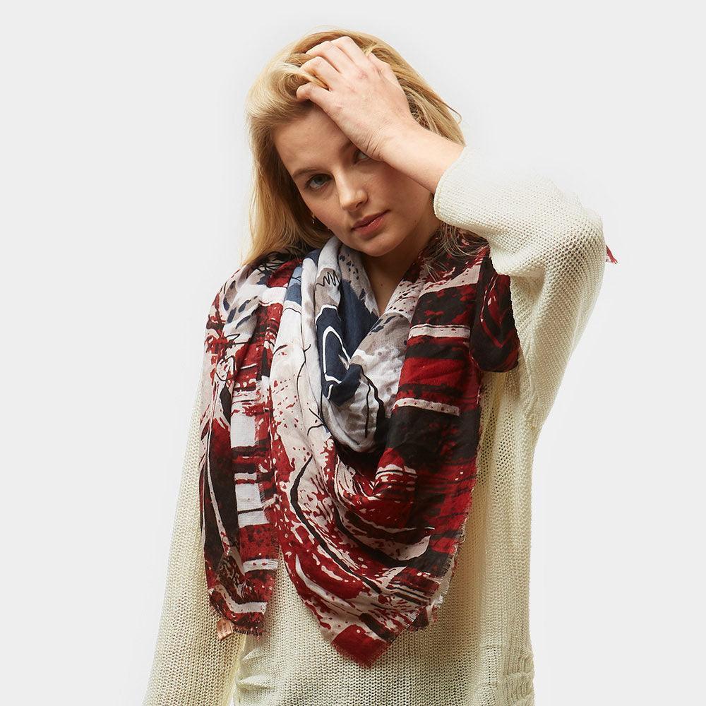 Red Flower Print Square Scarf - Jewelry Store by Erik Rayo