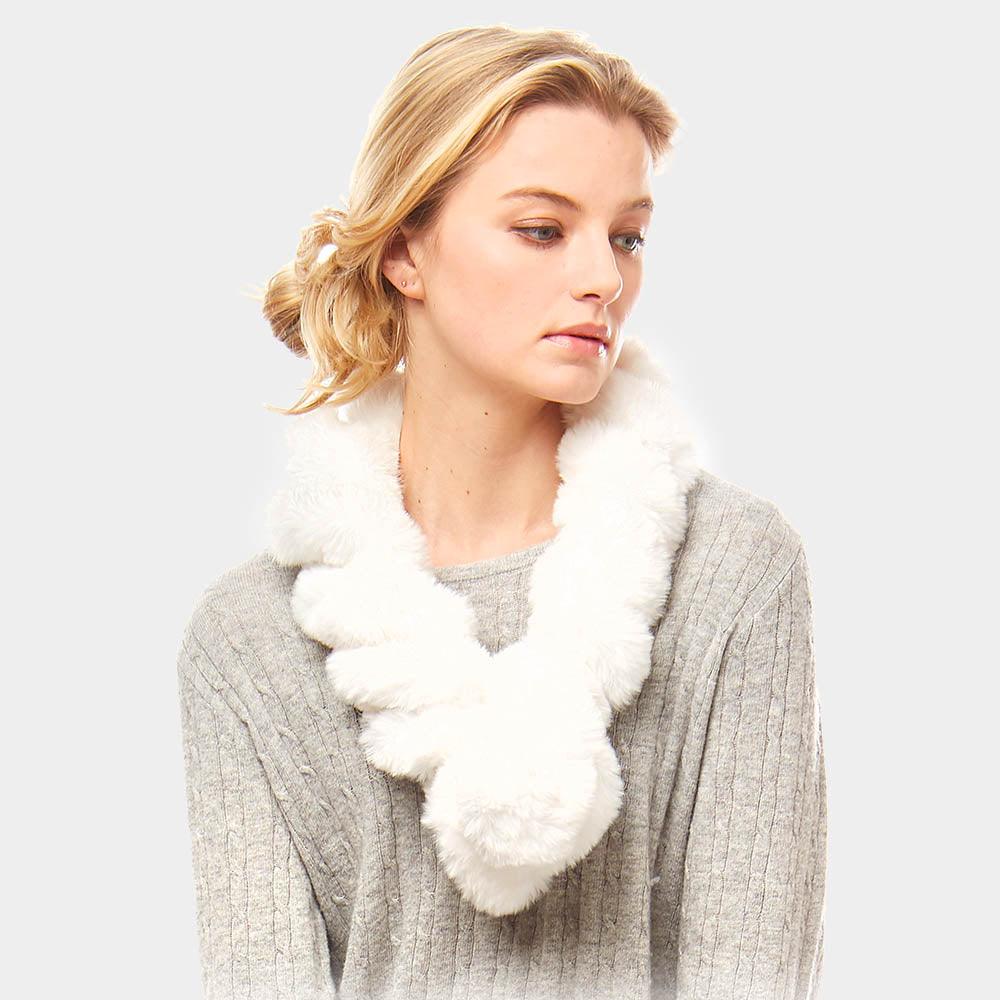 White Twisted Faux Fur Pull Through Scarf