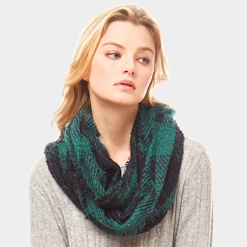 Green Plaid Check Infinity Scarf