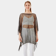 Load image into Gallery viewer, Black Metallic Net Cover Up Fringes Poncho
