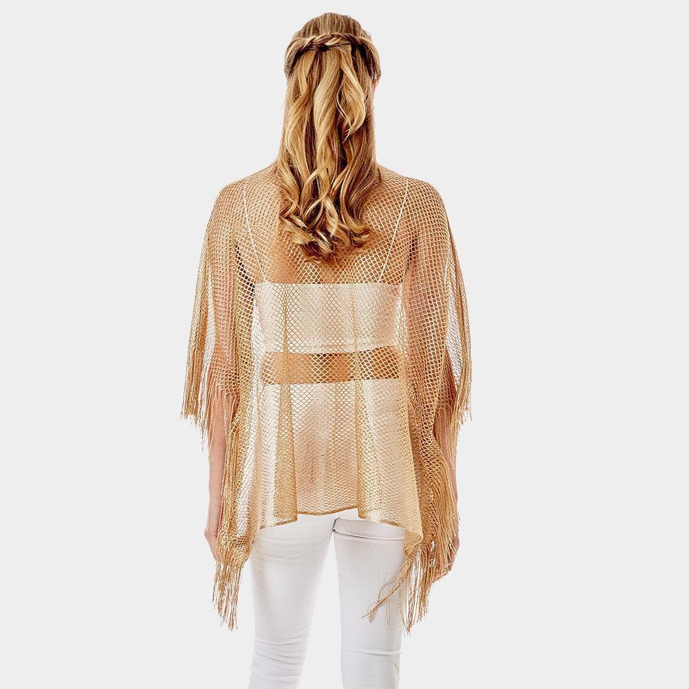 Gold Metallic Net Cover Up Fringes Poncho - Jewelry Store by Erik Rayo