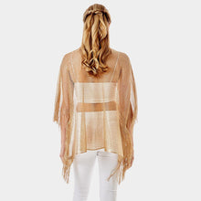 Load image into Gallery viewer, Gold Metallic Net Cover Up Fringes Poncho
