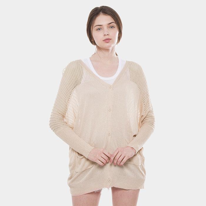 Beige Solid Pockets in Front Cardigan