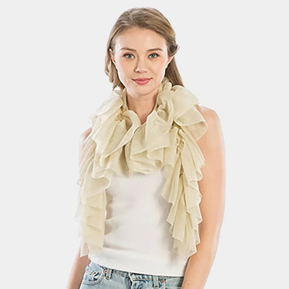 Beige Shimmer Ruffled Oblong Scarf - Jewelry Store by Erik Rayo