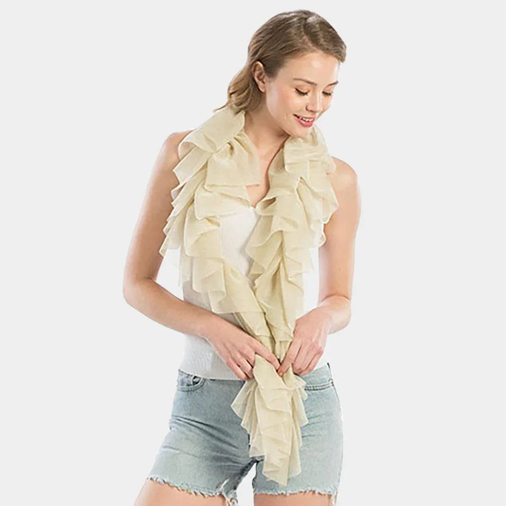 Beige Shimmer Ruffled Oblong Scarf - Jewelry Store by Erik Rayo