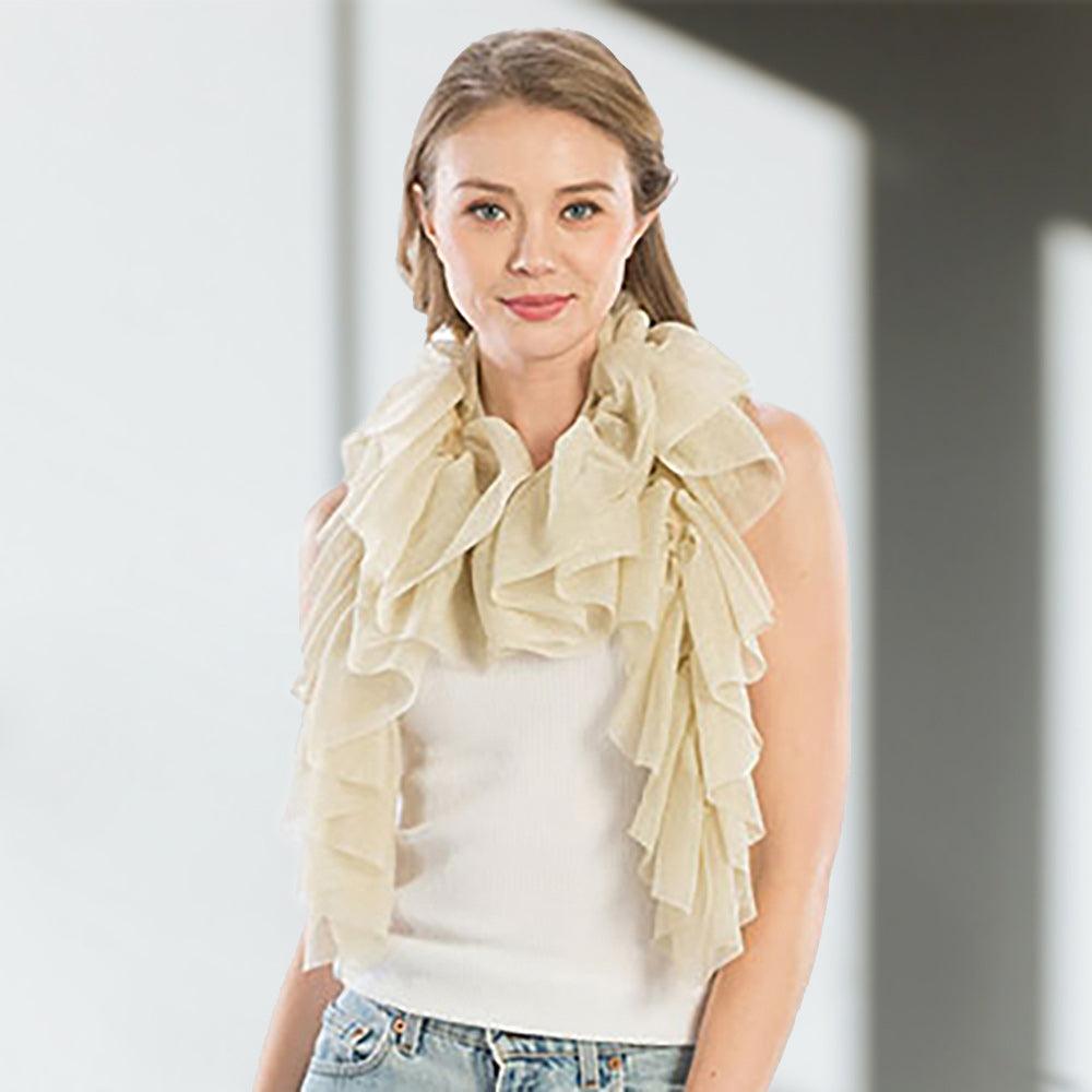 Beige Shimmer Ruffled Oblong Scarf