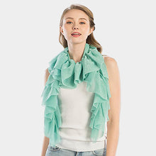 Load image into Gallery viewer, Mint Shimmer Ruffled Oblong Scarf
