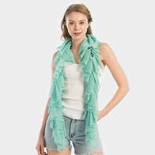 Load image into Gallery viewer, Mint Shimmer Ruffled Oblong Scarf
