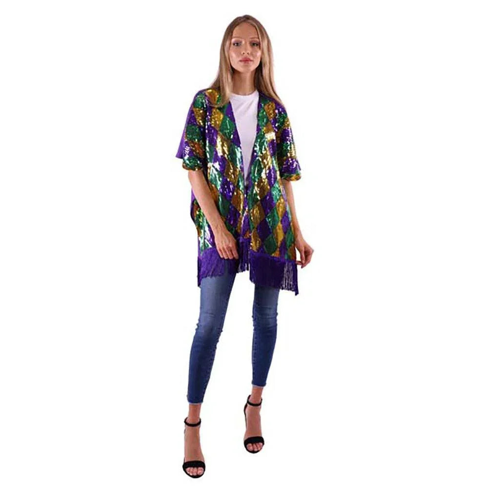 Mardi Gras Sequin Tassel Kimono Poncho - Jewelry Store by Erik Rayo