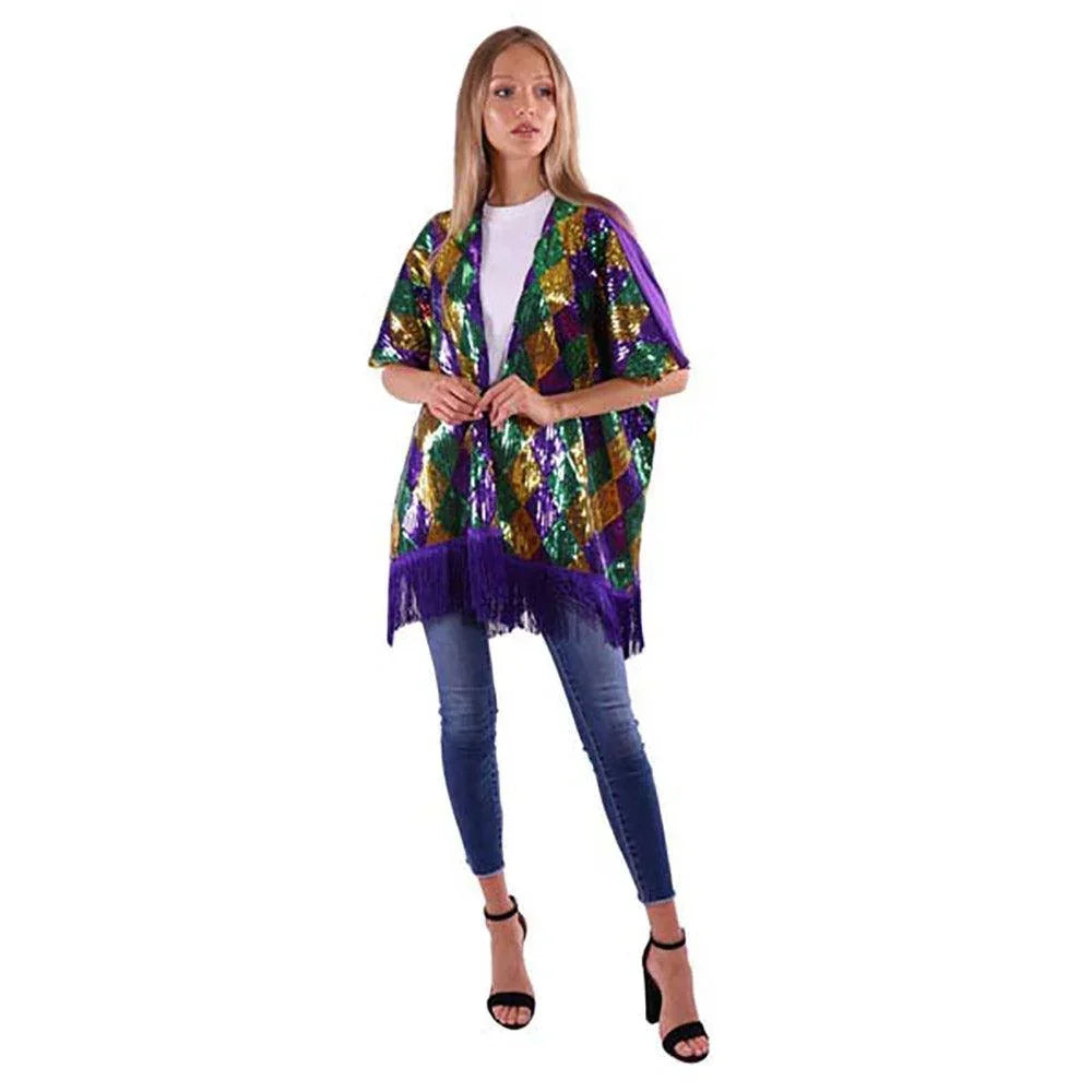 Mardi Gras Sequin Tassel Kimono Poncho - Jewelry Store by Erik Rayo